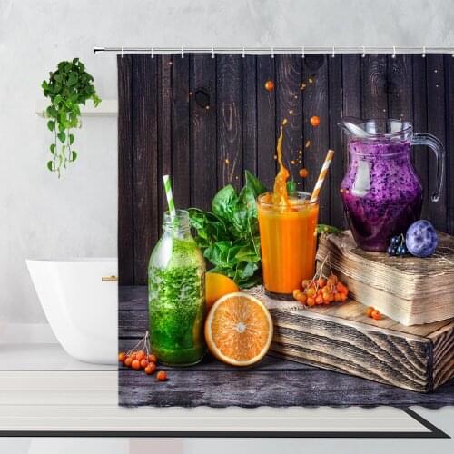Summer Juice Fruit Shower Curtain Art Creative Restaurant Kitchen Decoration Curtains Fabric Waterproof Bathtub Screen With Hook