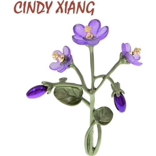 CINDY XIANG New Arrival Green Leaf Purple Flower Brooches Metal Pearl Violet Brooch Pins For Women Girls Party Jewelry Gifts