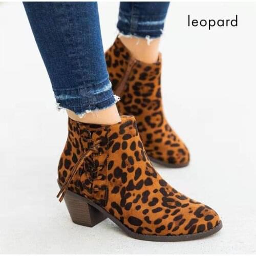 Leopard Print Women Martin Boots Snake Print Women Boots 2021 Pointed Thick Heel Decorative Lace-up Shoes Zapatos De Mujer