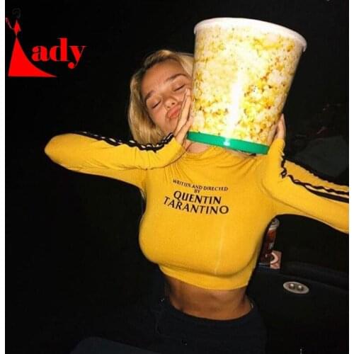 2021 Fashion Quentin Tarantino Sexy Crop Tops Women Side Stripe Long Sleeve Turtleneck Cotton Knitted Short T-Shirt Lady