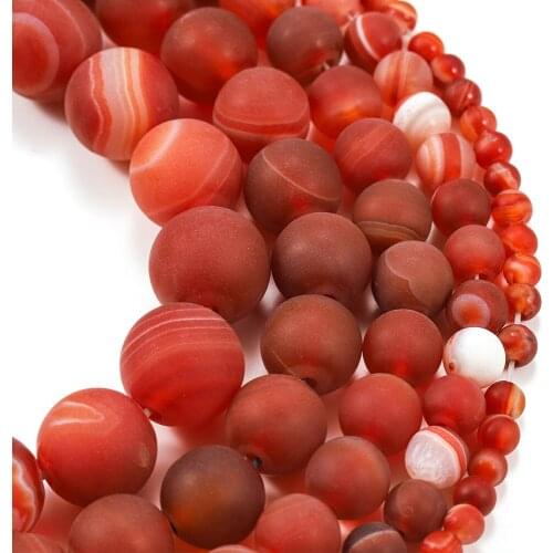 1strand/lot 4 6 8 10 12mm Red Matt Natural Stone Stripe Agates Round Loose Beads For DIY Bracelet Jewelry Makings Supplies