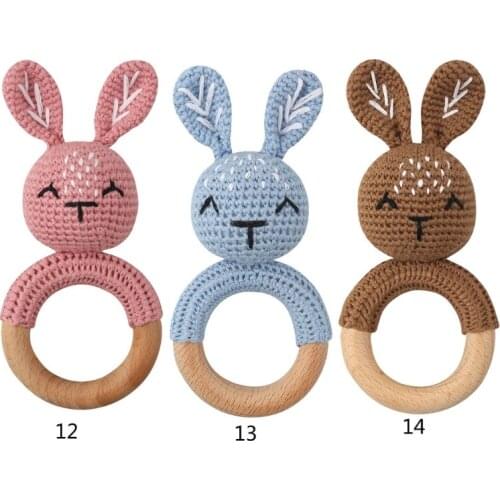 1Pc Baby Wooden Teether Crochet Bunny Rattle Toy Wood Rodent Rattle Toys Gifts