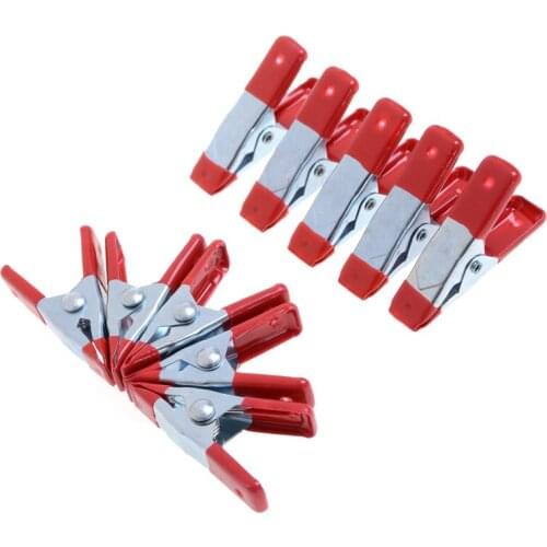 10pcs 2" Mini Metal Heavy Duty Spring Clamps Crocodile Clip Red Plastic Tips Tool Clips Grip Holder