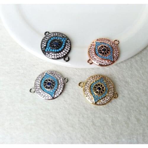 10Pec Turkish Style Evil Eye Double Bails Connector CZ zircon Micro pave crystal Charm DIY Bracelet necklace Jewelry making C130