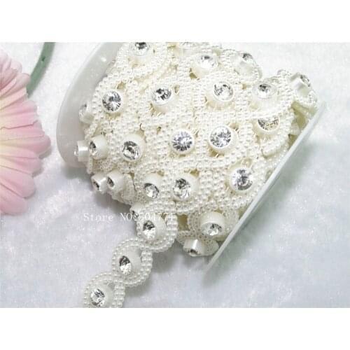 20mm Cross Ivory Pearl With Rhinestone Chain Trims Sewing Costume Applique LZ84