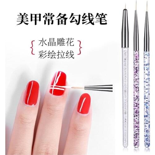3 pieces/set of nail brush, nail oil painting line pen, sequined pencil, carved flower painted hook, UV polished flower line pen