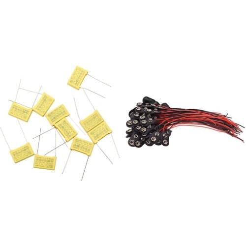 50Pcs 2 Wire Terminals 9V Batteries Clip Connectors Holder with ​10Pcs 250V 47NF 0.047UF Safety Capacitor