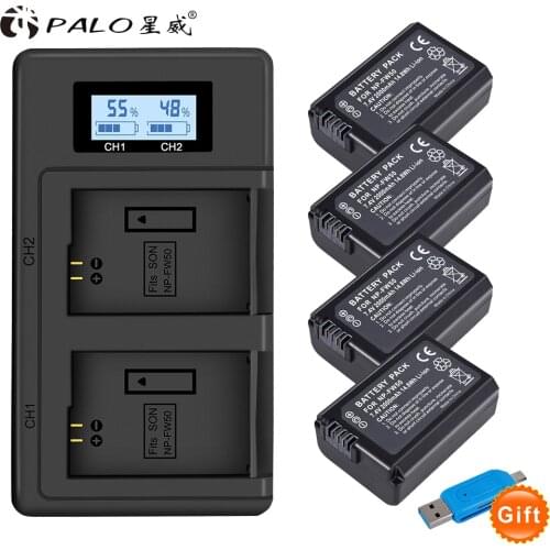 2pcs 2000mAh NP-FW50 NP FW50 Battery Camera + LCD Dual USB Charger for Sony Alpha a6500 a6300 a6000 a5000 a3000 NEX-3 a7R