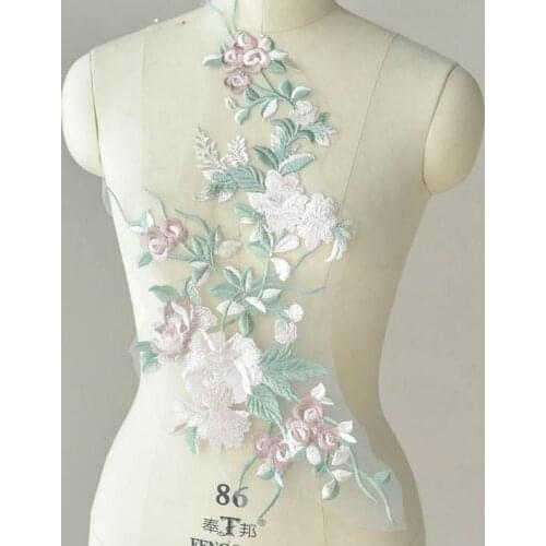 1 Large Piece Embroidered Fabric 50*24cm Flower Venise Lace Applique Sewing Lace Collar Neckline Collar Applique Accessories