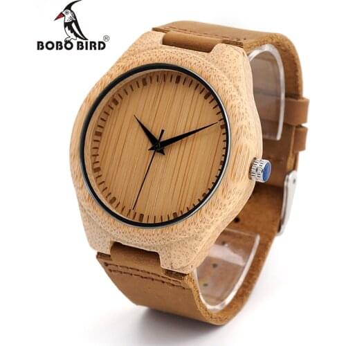 BOBO BIRD V-F18 Watch MenMade from Real Bamboo Wood, No Paint and No Chemical, with Geniune Leather Strap