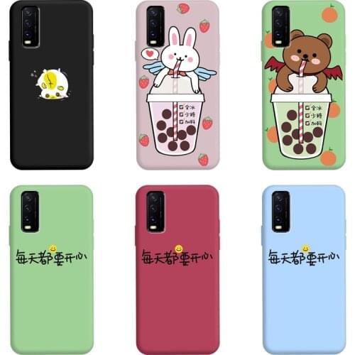 Case For vivo Y20/Y20i Frosted Silicone Casing Cute Anime Candy Phone Case Macaron Color Couples Soft Silicone Cover