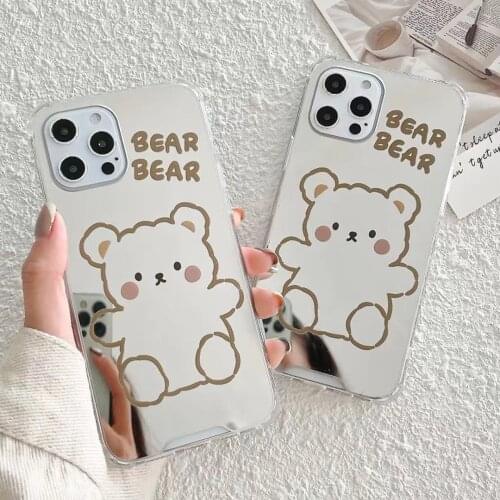 Mirror Cute Bear Cartoon Rabbit Phone Case For iphone 12 Pro Max 11 Pro Max XR XS Max X 7 8 Plus Soft TPU Lovely Back Cover Case