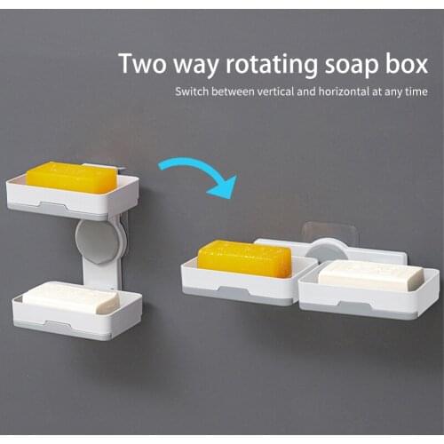 Shower Drain Holder Powerful Modern Simple Bathroom Soap Dish Countertop Punch Free Kitchen Double Layer Rotatable Storage