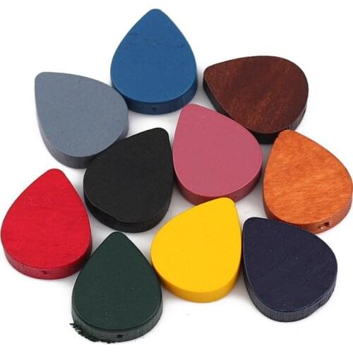 Doreen Box New Simple Wood Spacer Beads Drop-Shaped Colorful DIY Gifts Jewelry About 19mm x 16mm, Hole: Approx 1.1mm, 30 PCs