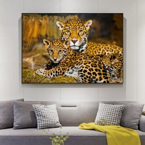 Wild Jaguar Family Canvas Painting Baby Animals Posters and Prints on The Wall Art Pictures for Living Room Cuadros Home Decor
