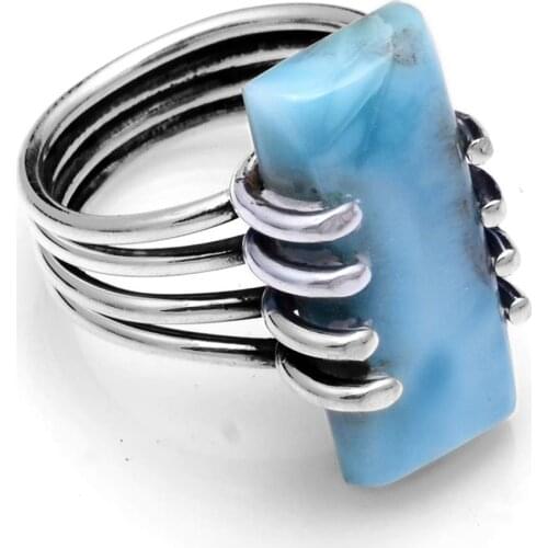 Genuine Larimar Ring 925 Sterling Silver, USA Size : 6.75, AR4117