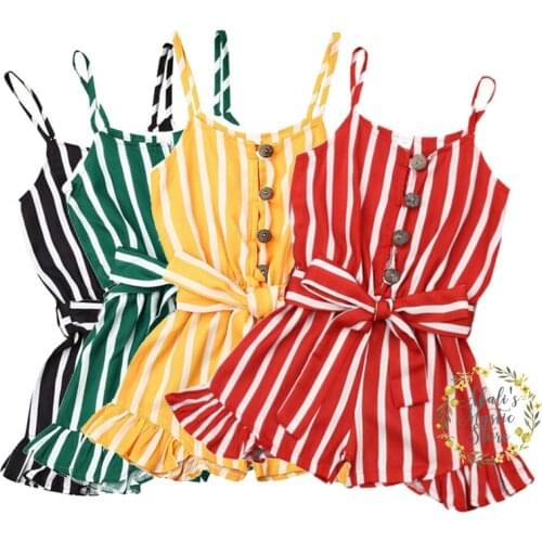3-8Years Kid Girls Striped Jumpsuit Summer Girls Sleeveless Overalls Playsuit Children Costumes Red Black Blue