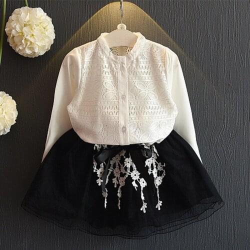 Girls Clothing Sets 2019 Autumn Girls Lace Two-piece Sets Long Sleeve t shirt + Mesh Tutu Skirt Sets Fashion Girls Clothes Suit