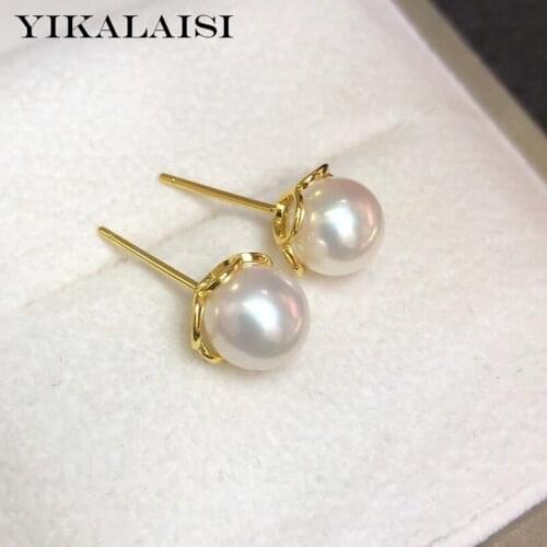 YIKALAISI I 7-8mm Round Natural Freshwater Pearl Earrings Jewelry For Women 925 Sterling Silver Earrings Wholesales