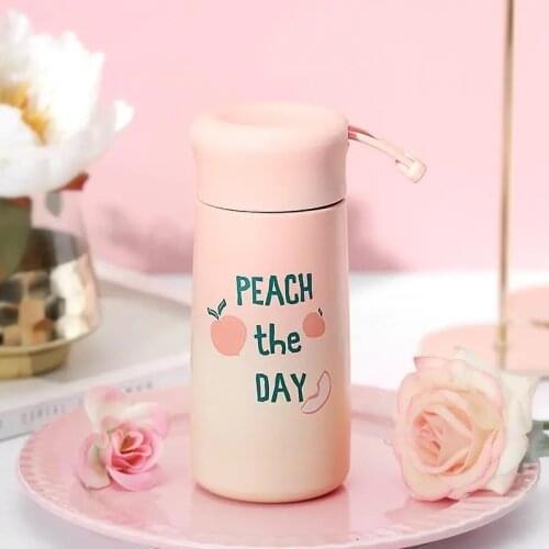 300ML Creative Peach Coffee Mug Travel Portable Outdoor Stainless Steel Cartoon Cute Water Bottle Pink Girl Kawaii Tumbler Cup