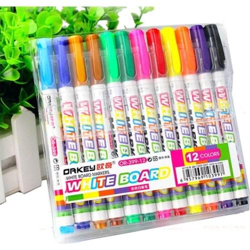 12Pcs New 12 Colors White Board Maker Pen Whiteboard Marker Liquid Chalk Erasable Glass Ceramics Maker Pen Office School Supply