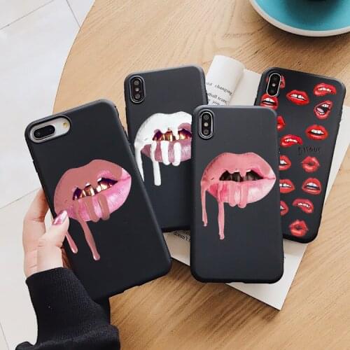 Sexy Vampire Red Lips Case For iPhone XS Max Black Soft Silicone Phone Case for iPhone 12pro 11 PRO MAX Xs 5S SE XR 6 7 8 Plus
