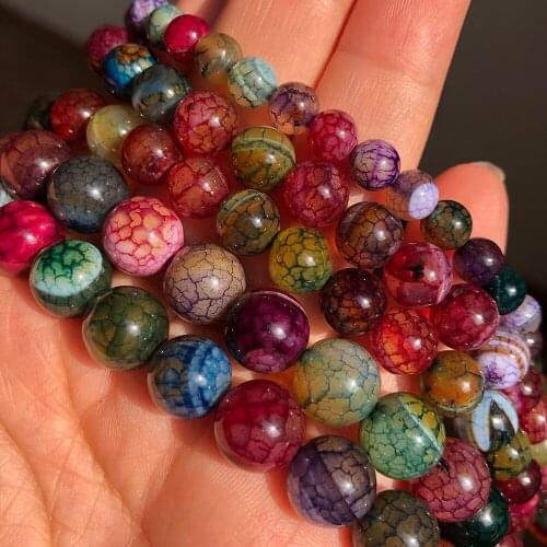 Natural Stone Multicolor Cracked Dragon Veins Agates Smooth Round Loose Spacer Beads For Jewelry Making DIY Bracelets 6/8/10mm