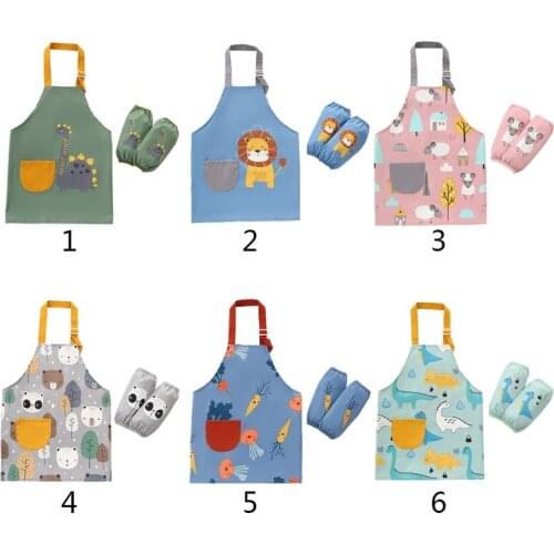 3-12 Years Baby Girl Boy Waterproof Adjustable Painting Apron with Sleeves Set Child Kids Toddler Infant Burp Cloth Feeding Bibs
