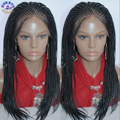 Fashion Perruque Box Braids Wig Handtied Cornorw Braids Wig For Black Women Synthetic Lace Front Braiding Wig Natural Hairline