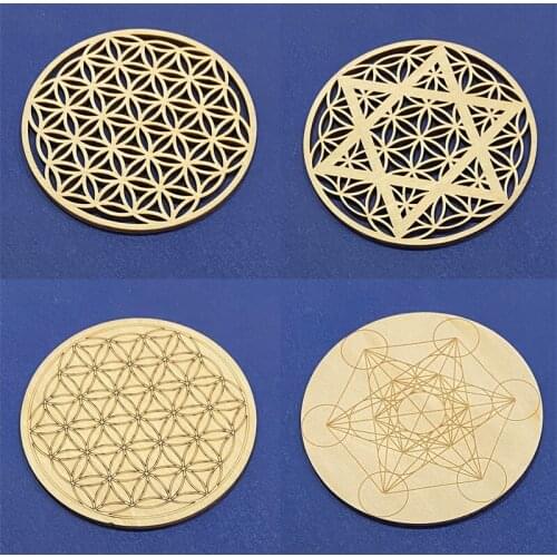 Wood Coaster Flower of life Natural Symbol Wood Coaster Round Edge Circles Carved Coasters Set Home Kitchen DIY Decor