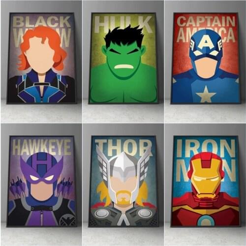 Marvel Superhero Retro Posters Painting Spiderman Captain IronMan Canvas Poster Wall Street Art Picture Living Room Home Decor