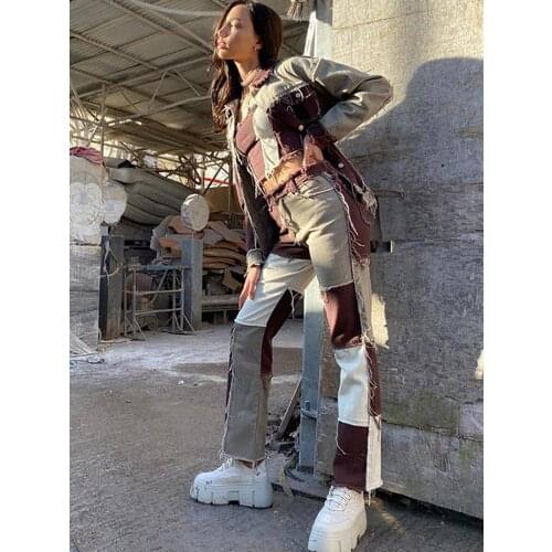 5 kind Style Color Block High Waist Flare Jeans With Pockets Streetwear Sexy Ladies Trousers Bell Bottoms Skinny Jean Pants XS-2