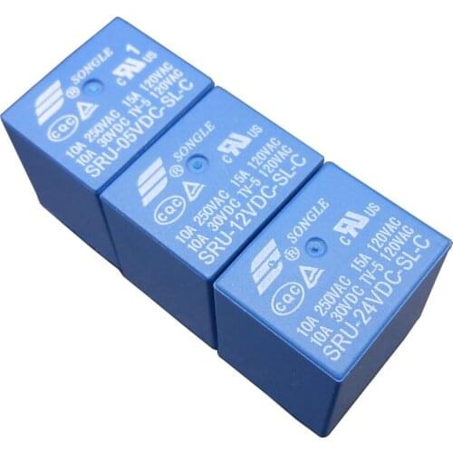 100Pcs NEW SONGLE SRU Power Relay SRU-05VDC-SL-C SRU-12VDC-SL-C SRU-24VDC-SL-C 5 Pins 5-Pin DC 5V 12V 24V Conversion C Type 10A