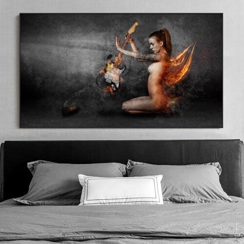 Modern Nude Artistic Girl Guitar Posters And Prints Wall Art Canvas Painting Decorative Pictures for Living Room Home Decoration