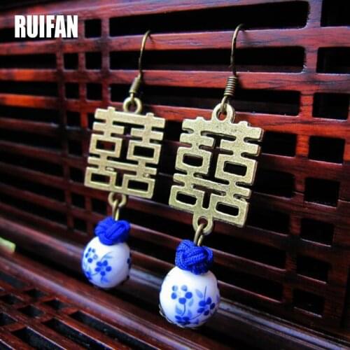 Ruifan Blue and White Porcelain Vintage Ceramic Beads Earrings for Girls Women Long Drop Dangle Wedding Earring Jewelry YEA281