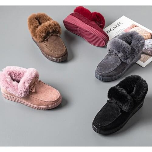 2021 New Women Boots Winter Cotton Shoes Plush Warm Snow Boots Ladies Casual Flat Short Boots Solid Color Furry Females Feetwear
