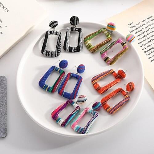 2021 latest ethnic style color geometric earrings female European and American explosive earrings