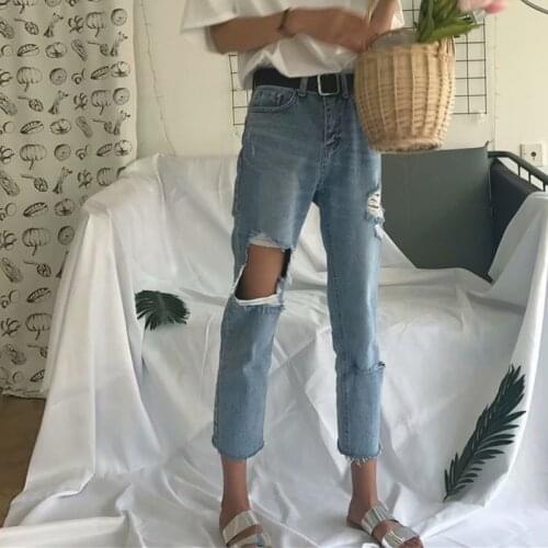 Beggar ripped jeans womens ankle length pants autumn winter new style Korean high waist loose fat mm plus size 5XL women jeans