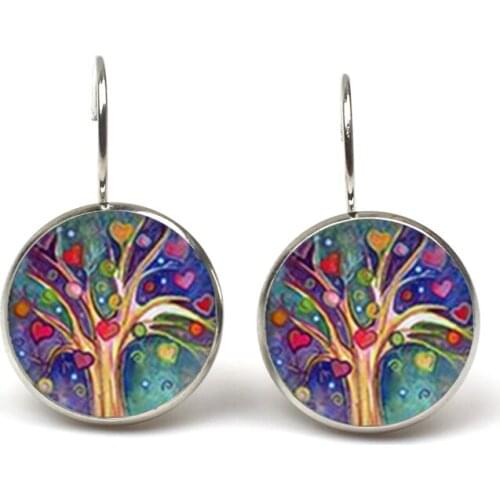 Fashion Cute Cat Stud Earring For Women Glass Cabachon Bezel Brincos Perola Art Photo Dome Round Dangle Earrings Women Jewelry