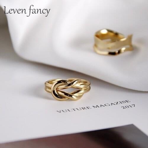 925 Sterling Silver Double Interlocking Love Knot Ring Knuckle Female Student Golden Adjust Ring Wedding Gift for Bridesmaid