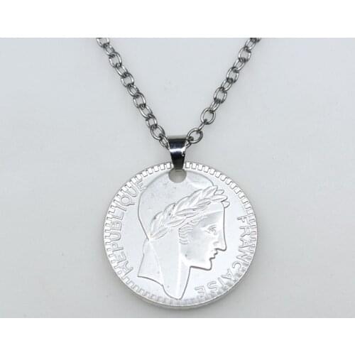 10pcs/lot 20 Francs 1938 Liberte Egalite Frate Commemorative Coin Necklace Pendant for Women Men with Stainless Steel Chain