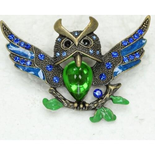 12pcs/lot Wholesale Owl Enamel Rhinestone Pin brooches C101865