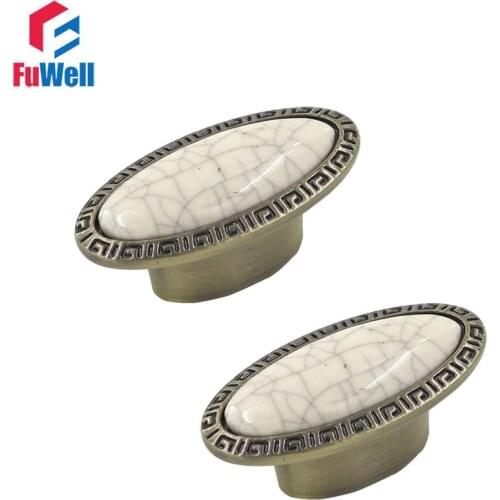 2pcs Ceramic Furniture Knobs Zinc Alloy Vintage Porcelain Handle Knob Grips for Drawer Cabinet Kitchen