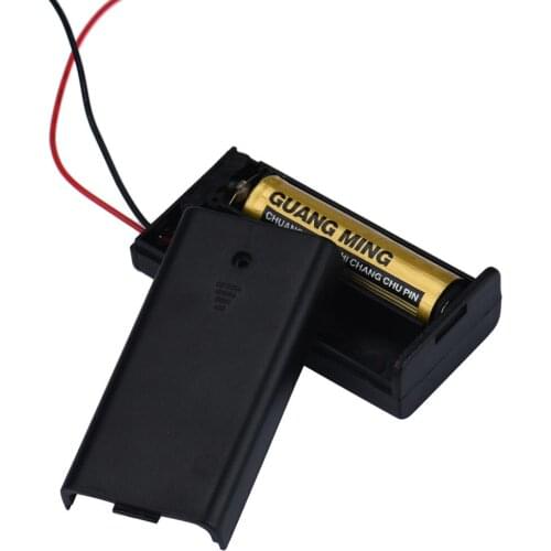 2 x AA 3V Battery charger Holder Connector Storage Case Box ON / OFF Switch With Lead Wire Cover cage #217
