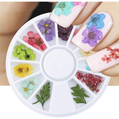 2019hot sale 36 Pcs 3D Nail Art DIY Tips Sticker Dried Flower Acrylic Decoration Wheel Box