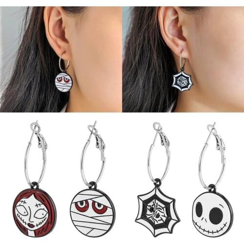 2020 Stylish Skull Head Spider Web Hoops Earrings Witch Mummy Asymmetric Earrings Women Halloween Gothic Street Style Jewelry