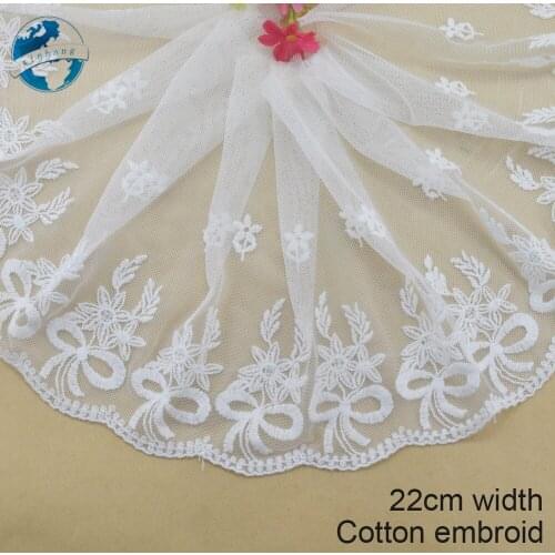 22cm width white lace cotton embroidery lace french lace ribbon fabric guipure diy trims warp knitting sewing Accessories#3060