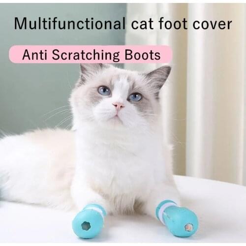 4pcs/set Adjustable Cats Anti Scratching Boots High Grade Cats Paw Protector Boots Pet Cat Bath Washing Nails Foot Cover Boots