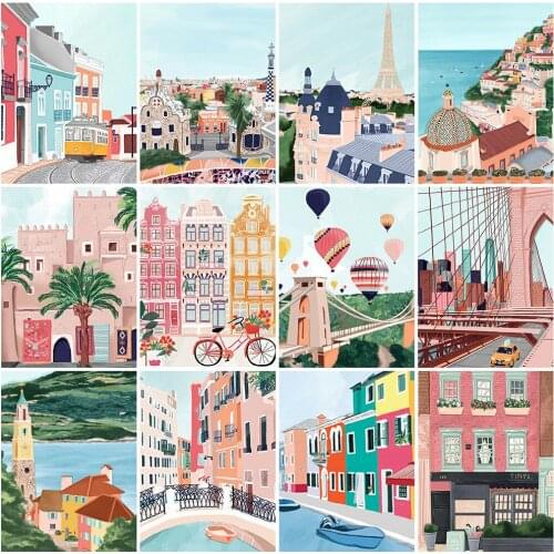 ZOOYA DIY Diamond Painting Landscape Full Square Diamond Embroidery Cityscape Cross Stitch Rhinestone Mosaic Picture Home Decor