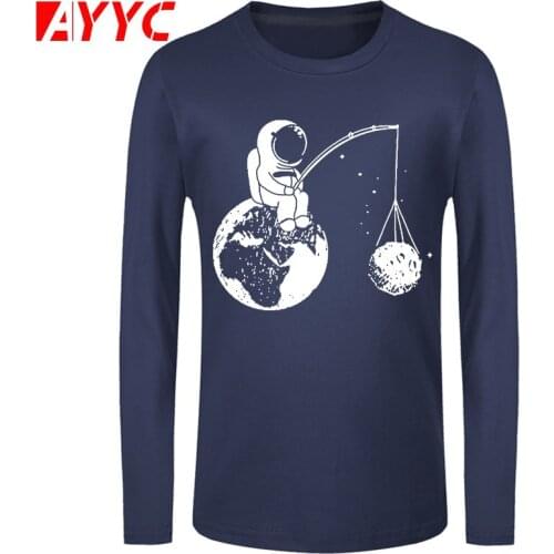AYYC long sleeve tee 100% cotton casual Funny design astronaut men T shirt o-neck knitted comfortable fabric street men t-shirt